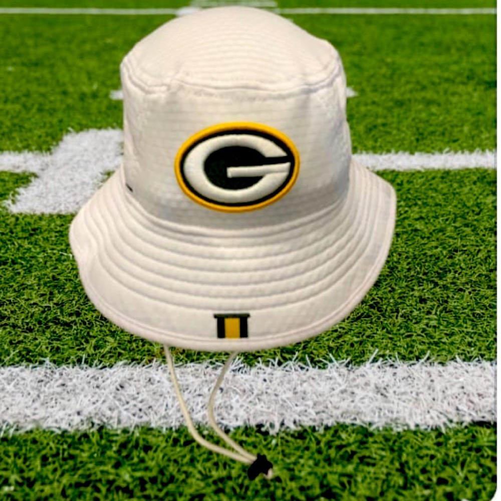 Green Bay Packers NFL Unisex S/M New Era White Drawstring Logo Bucket Hat NWT